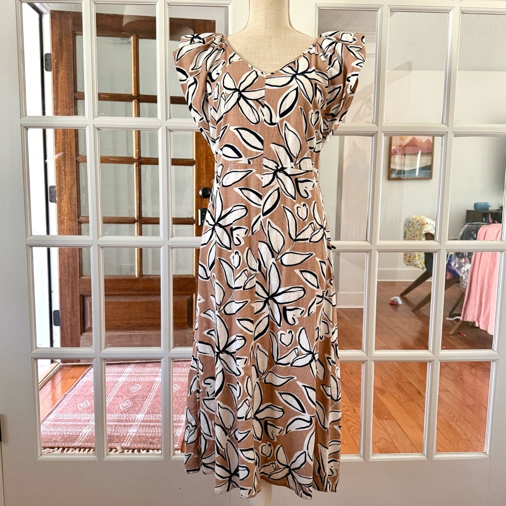 NWT LOFT Linen Flutter Sleeve Midi Dress